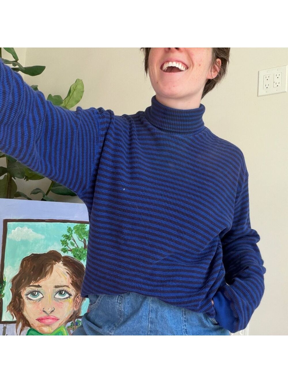 Vintage 90s Gap blue striped turtleneck top